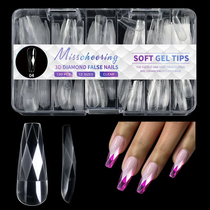 140pc 3D Diamond Soft Gel Nail Tips Style 04 Nail Art Designs