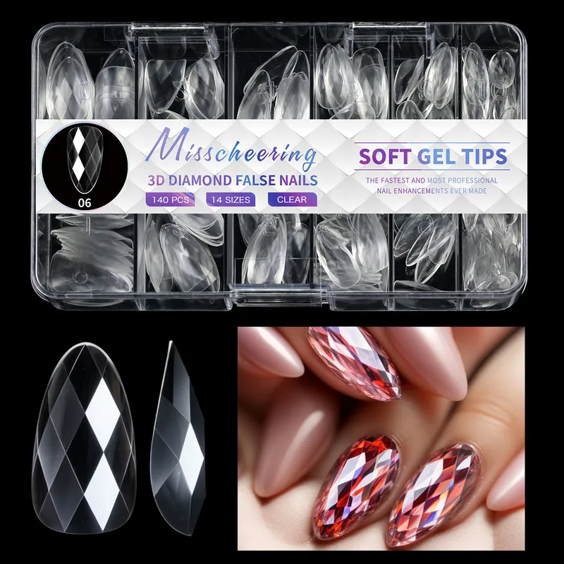 140pc 3D Diamond Soft Gel Nail Tips Style 06 Nail Art Designs