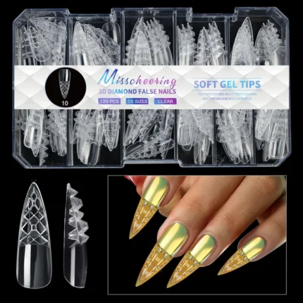 140pc 3D Diamond Soft Gel Nail Tips Style 10 Nail Art Designs