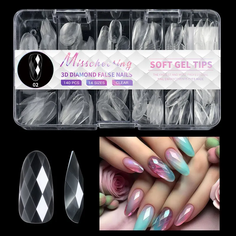 140pc 3D Diamond Soft Gel Nail Tips Style 02 Nail Art Designs
