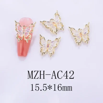 Nail Art Deco Gold Metal Crystal Crystal Butterfly Charm Y01-MZH-AC42