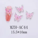 Nail Art Deco Silver Metal Pink Crystal Butterfly Charm Y01-MZH-AC44
