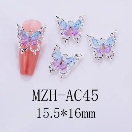 Nail Art Deco Silver Metal Rainbow Crystal Butterfly Charm Y01-MZH-AC45