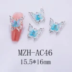 Nail Art Deco Silver Metal Aqua Crystal Butterfly Charm Y01-MZH-AC46