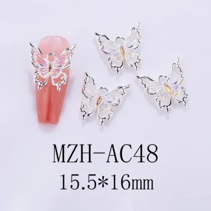 Nail Art Deco Silver Metal Clear Crystal Butterfly Charm Y01-MZH-AC48