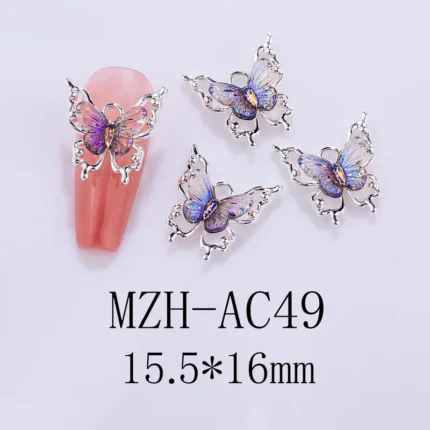Nail Art Deco Silver Metal Purple Crystal Butterfly Charm Y01-MZH-AC49