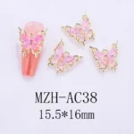 Nail Art Deco Gold Metal Pink Crystal Butterfly Charm Y01-MZH-AC38