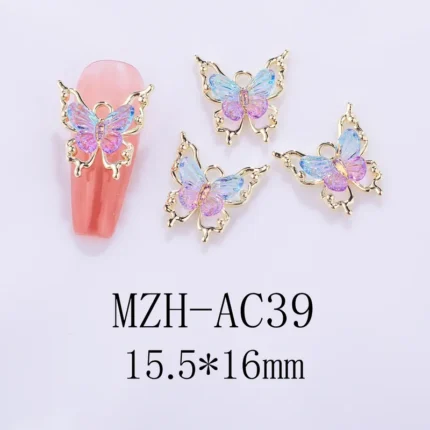 Nail Art Deco Gold Metal Rainbow Crystal Butterfly Charm Y01-MZH-AC39