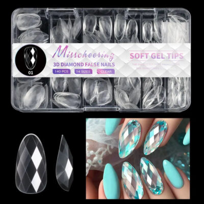 140pc 3D Diamond Soft Gel Nail Tips Style 01 Nail Art Designs image 0